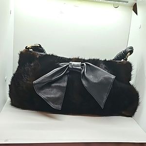 Paolo Masi Blk Leather and Dark Brown Mink Purse NW OT, Made in Italy